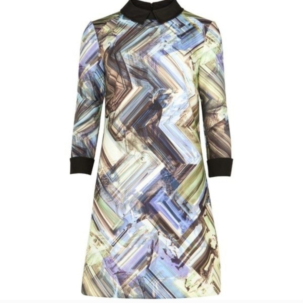 TED BAKER Long Sleeve Jersey Dress in Parquet Geo Print!
